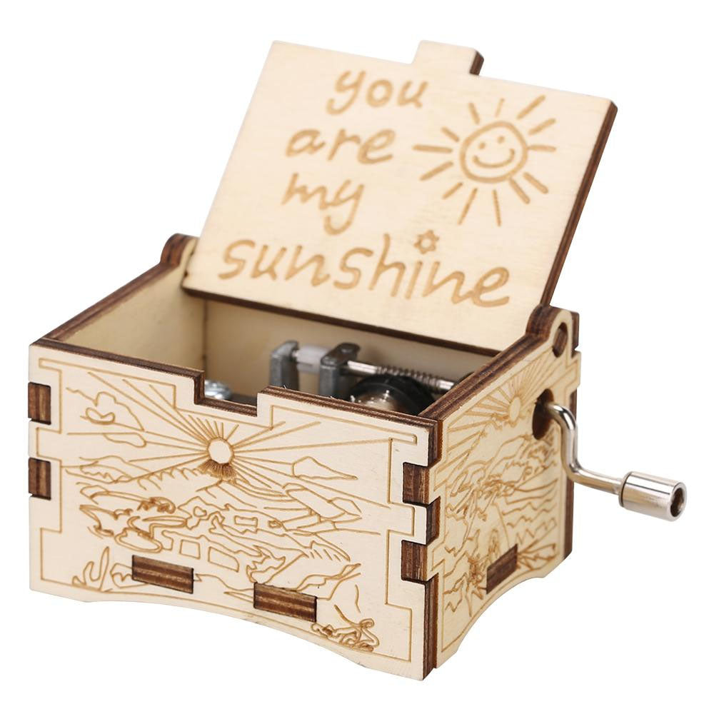 Hand Cranking Message Engraved Vintage Wooden Musical Box_3