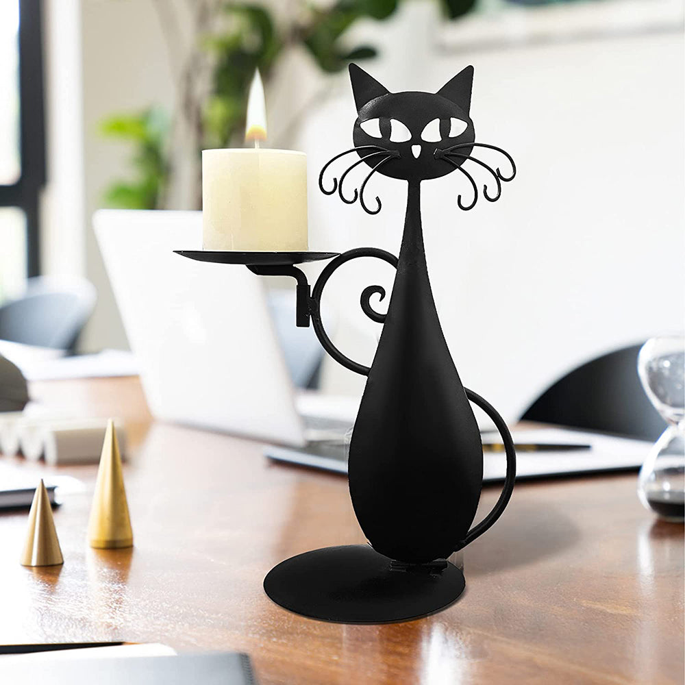 Vintage Black Cat Candle Holder for Pillars Candles Led Flameless Candles_7