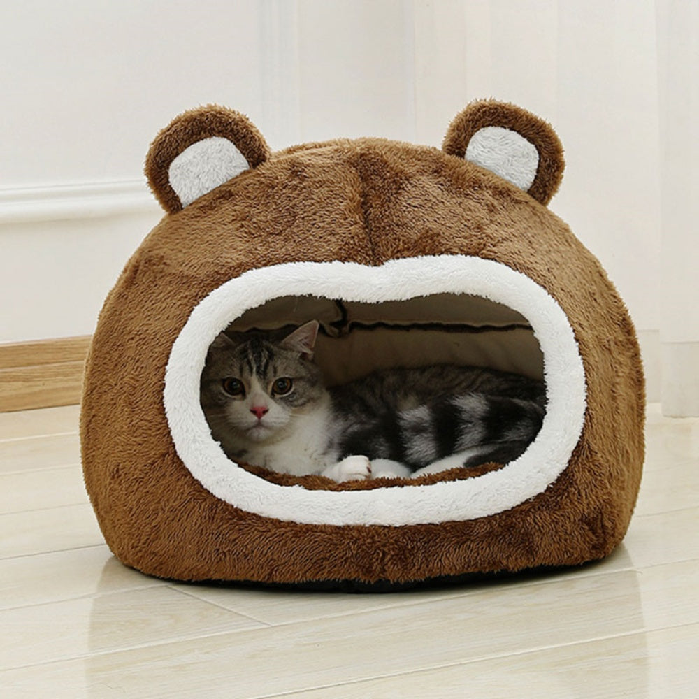 Funny Cat Bed Warm Pet House Soft Long Plush Kitten Tent Cave_2