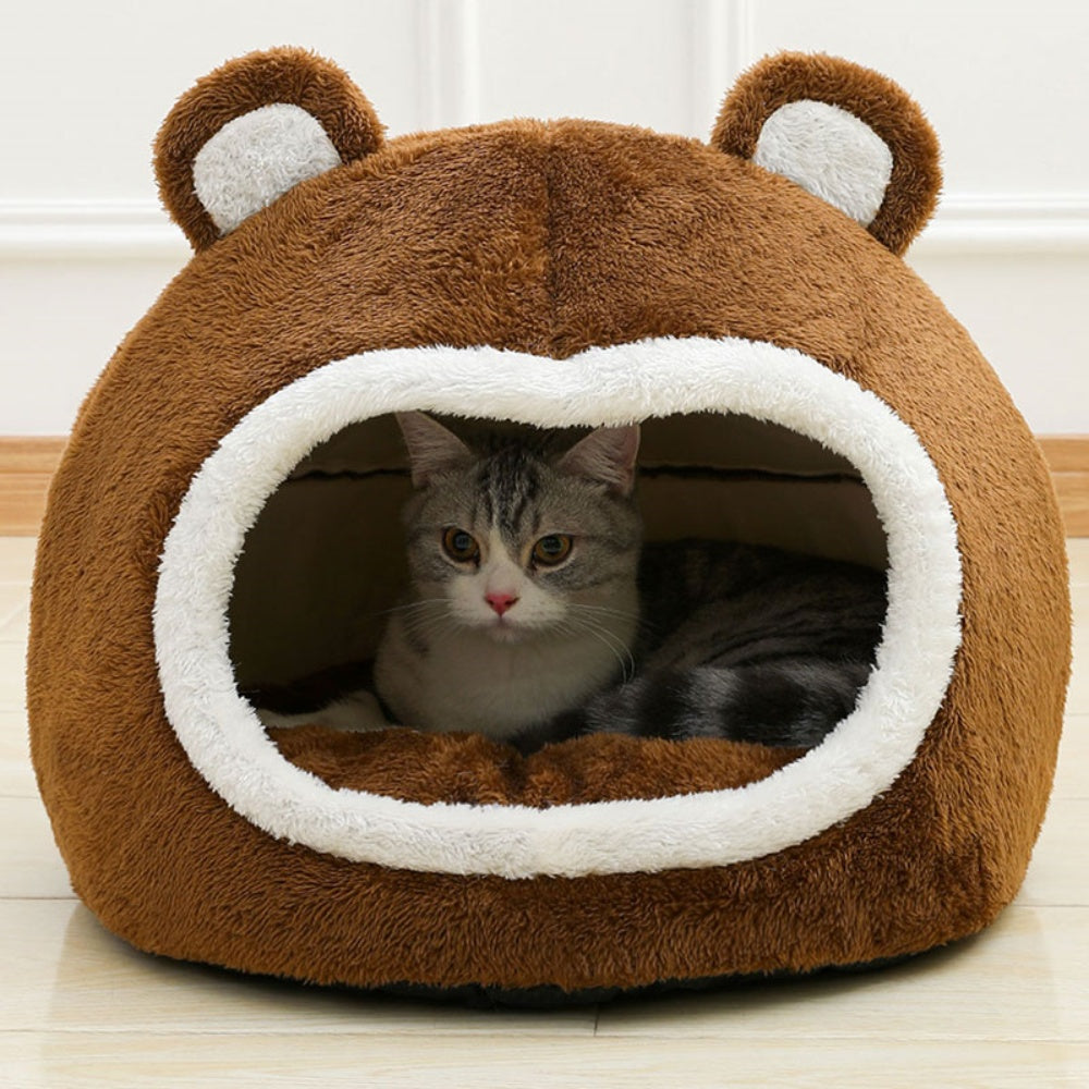 Funny Cat Bed Warm Pet House Soft Long Plush Kitten Tent Cave_0