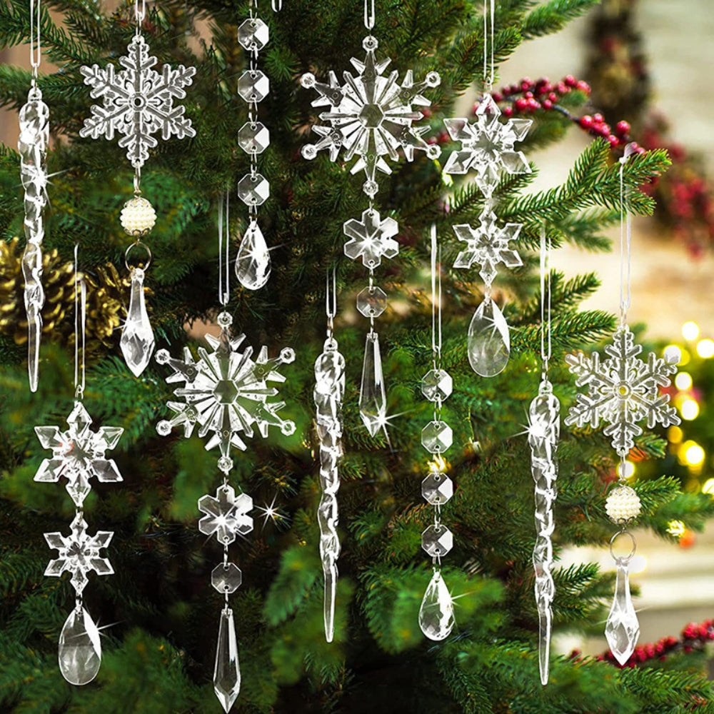 Acrylic Snowflake Simulation Ice Pendants Xmas Tree Hanging Ornament_2