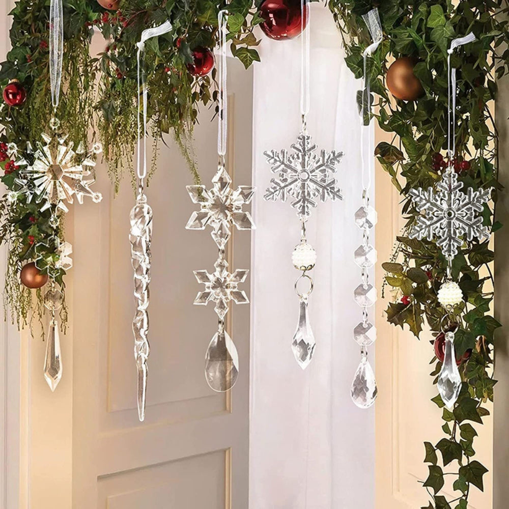 Acrylic Snowflake Simulation Ice Pendants Xmas Tree Hanging Ornament_3