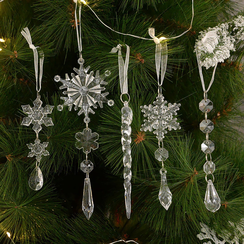 Acrylic Snowflake Simulation Ice Pendants Xmas Tree Hanging Ornament_4