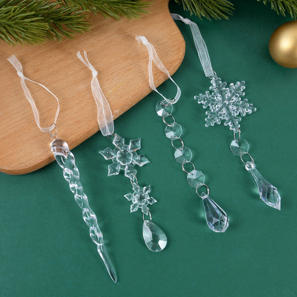 Acrylic Snowflake Simulation Ice Pendants Xmas Tree Hanging Ornament_6