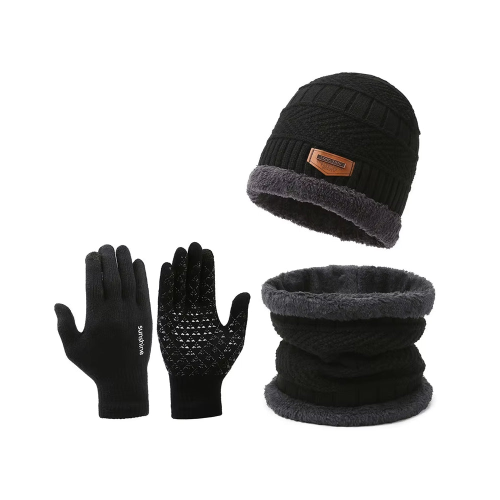 Winter Knit Beanie Hat Neck Warmer Gloves Set_5