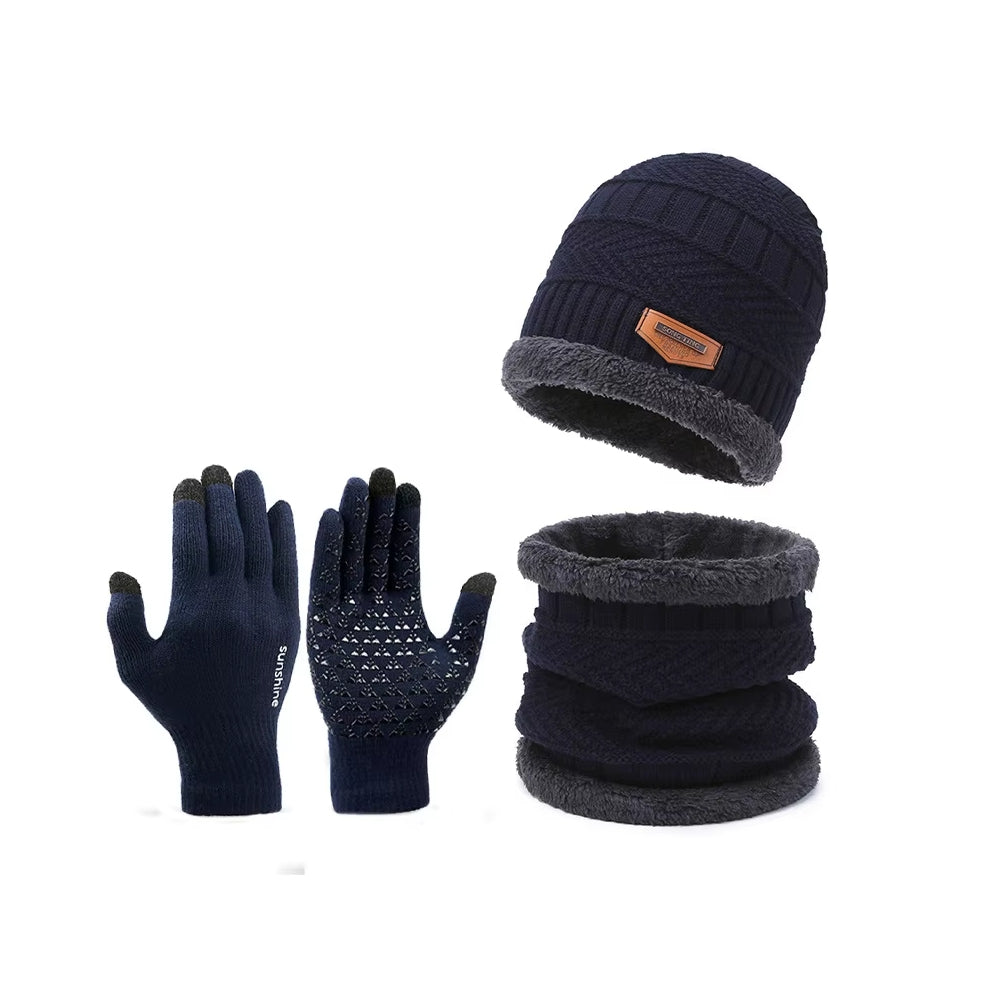 Winter Knit Beanie Hat Neck Warmer Gloves Set_7