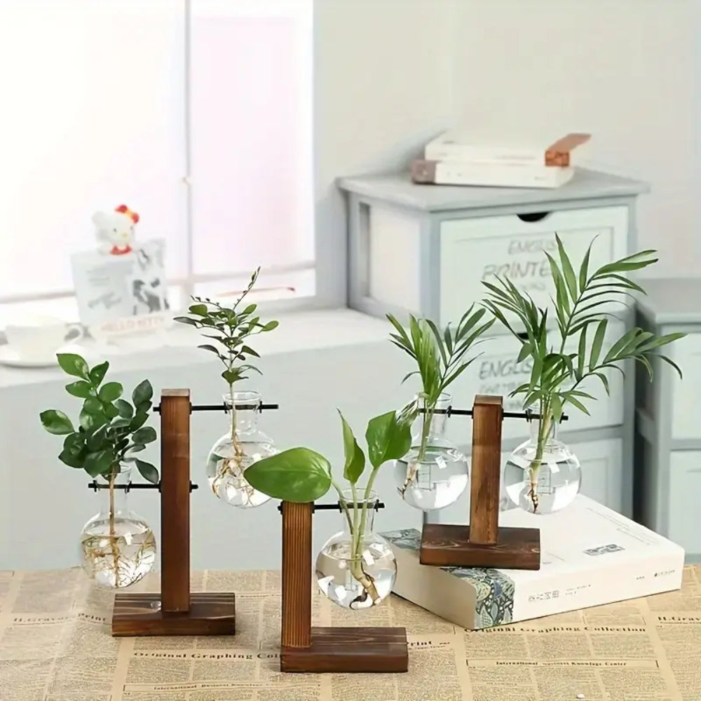 Creative Wooden Frame Hydroponic Vase Flower Arrangement Container_0