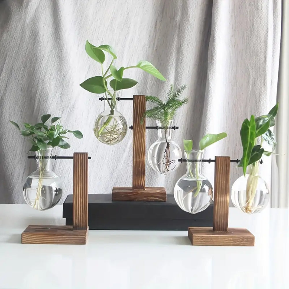 Creative Wooden Frame Hydroponic Vase Flower Arrangement Container_1