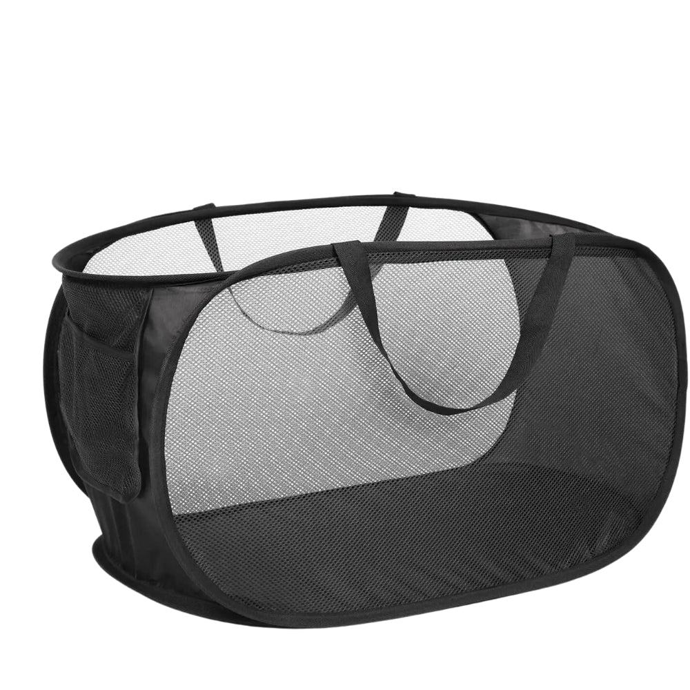 Durable Collapsible Laundry Basket Mesh Pop Up Laundry Hamper With Side Pocket_6