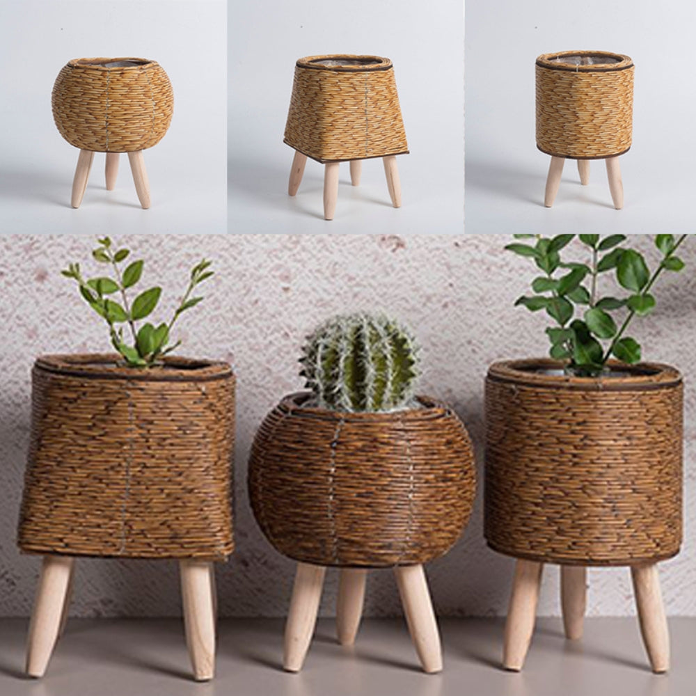 Nordic Style Faux Rattan Plant Stand Flower Shelf Flower Pot_0