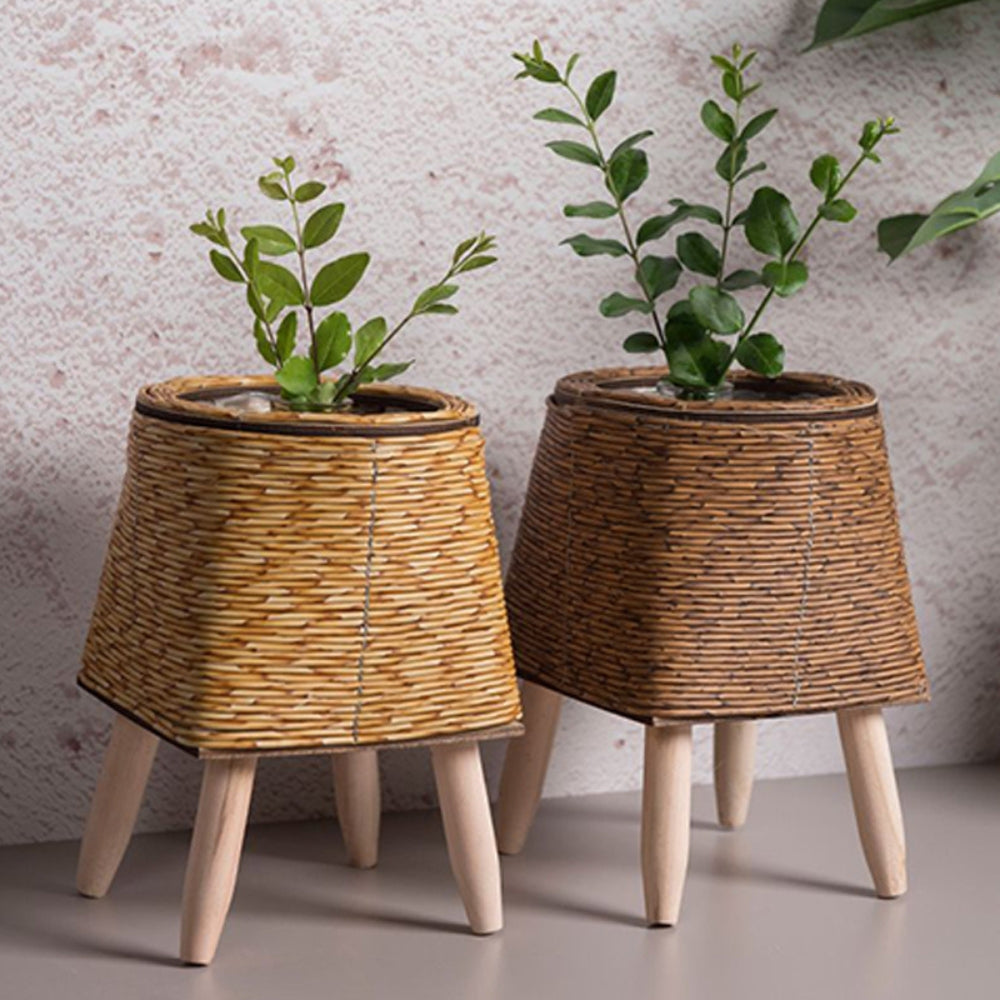 Nordic Style Faux Rattan Plant Stand Flower Shelf Flower Pot_4