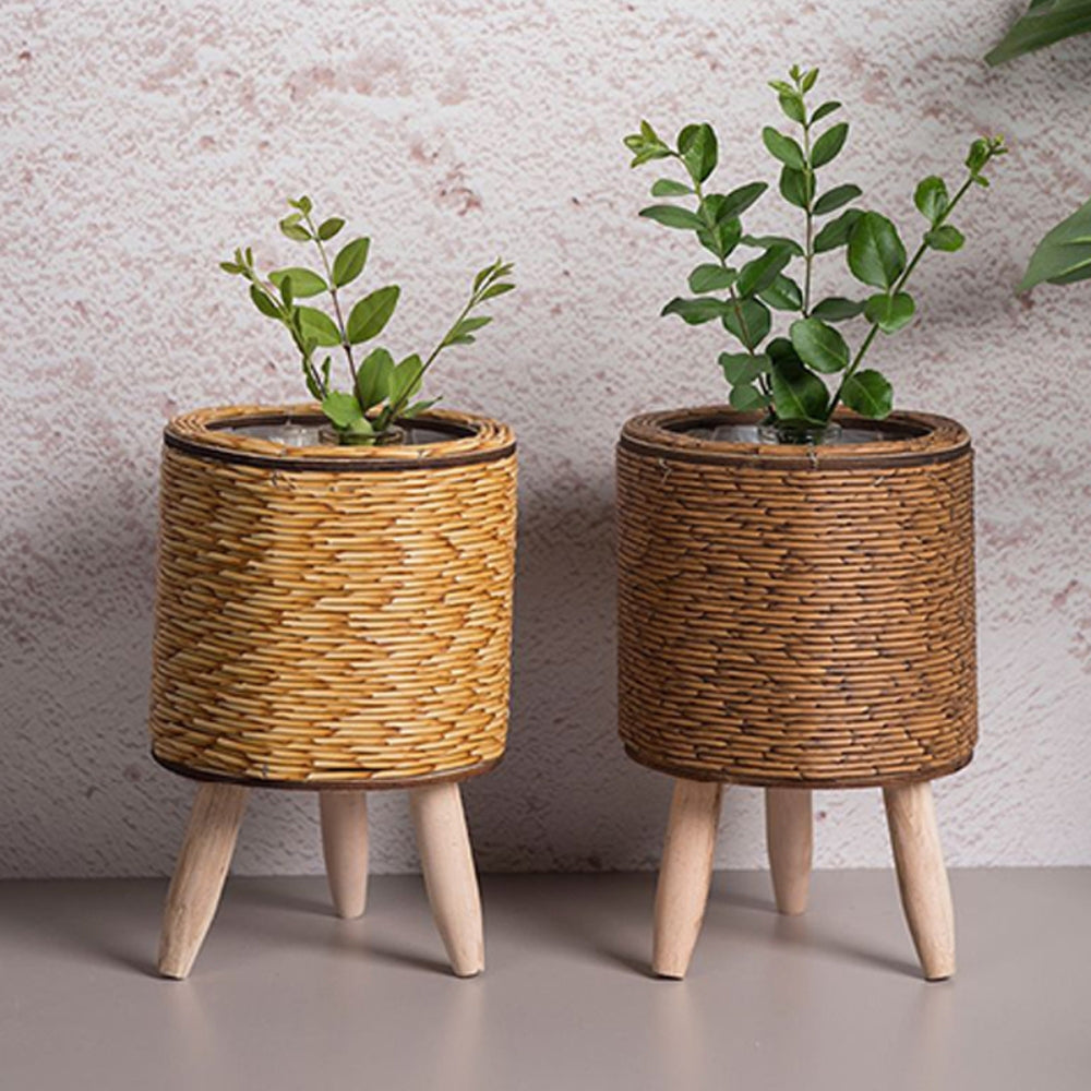 Nordic Style Faux Rattan Plant Stand Flower Shelf Flower Pot_5