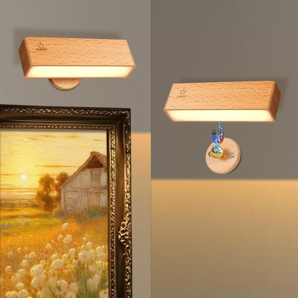 Nordic Wood Wall Lamp With 360 Rotate Dimmable Wall Sconce_0