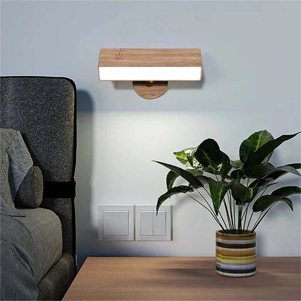 Nordic Wood Wall Lamp With 360 Rotate Dimmable Wall Sconce_1