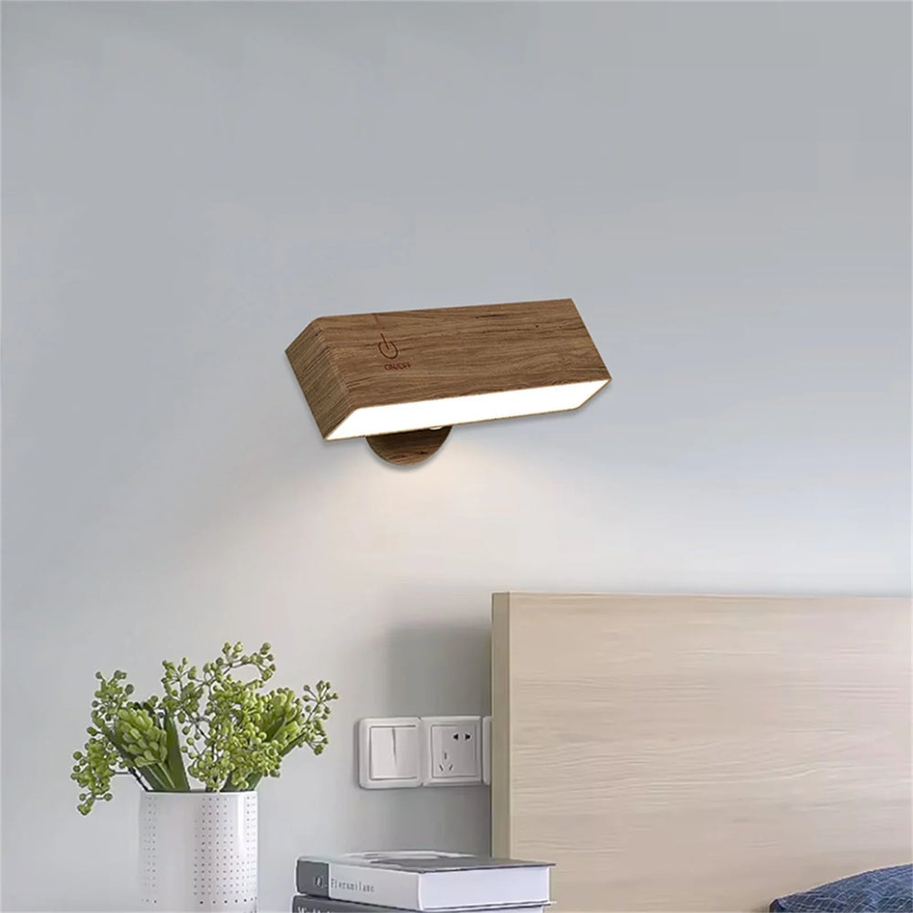 Nordic Wood Wall Lamp With 360 Rotate Dimmable Wall Sconce_2