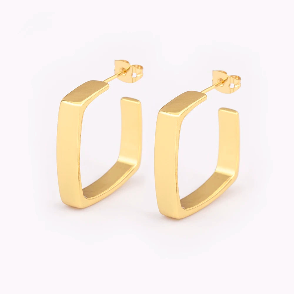 Nidin High Quality Irregular Rectangle Shape Big Circle Hoop Charm Drop Earrings For Women Daily Party Ear Jewelry Chic Gifts