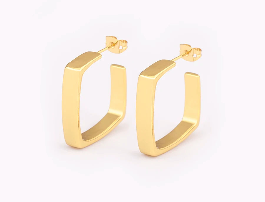 Nidin High Quality Irregular Rectangle Shape Big Circle Hoop Charm Drop Earrings For Women Daily Party Ear Jewelry Chic Gifts