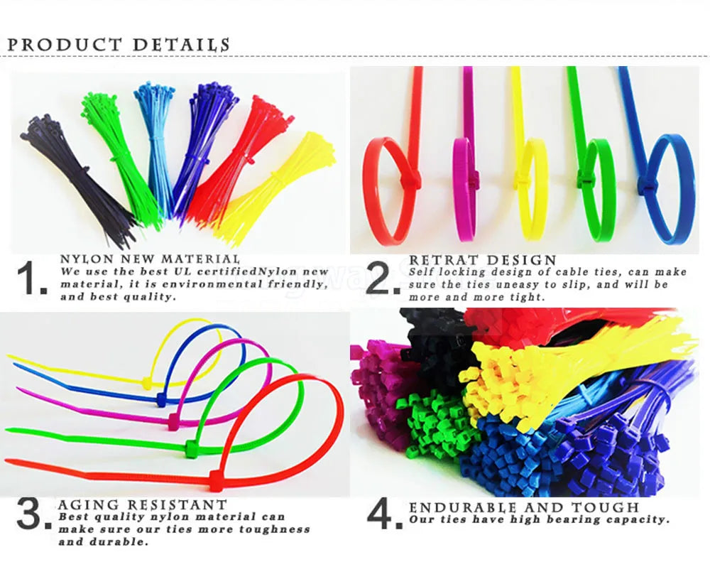 Yellow 100pcs Cable Ties Self-Locking Nylon Wire Cable Zip Ties 2.5x100 3.5x100 Organiser Fasten Cable