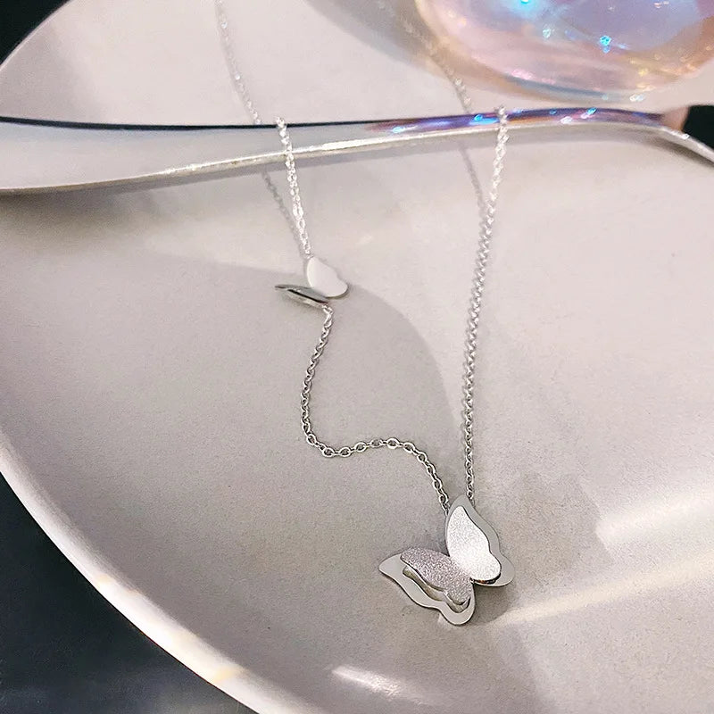 316L stainless steel 2024 New fashion jewelry double butterfly choker collarbone necklace and pendant