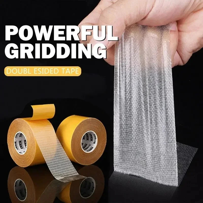 1Roll 5M Double Sided Tape High Viscosity Grid Fiber Transparent Double Sided Tape Sticky Adhesive Fiber Mesh Tape