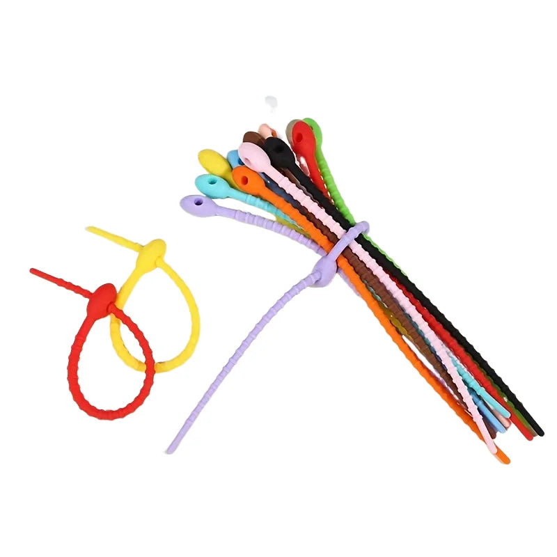 Silicone cable ties5Pcs/Lot 8 Color Silicone Reusable Bag Ties Twist Wire Fasten Cable Zip Tie Headset Data Line Wire Universal