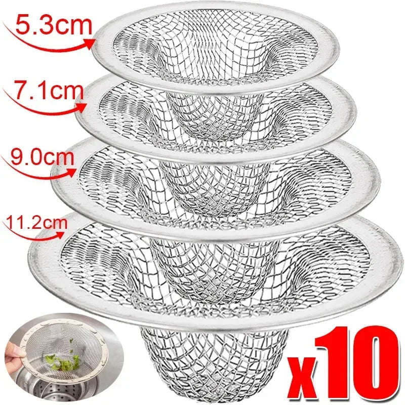 Stainless Steel Sink Filter Kitchen Bathroom Floor Drain Mesh Filters Drain Basket Waste Screen Hole Trap Strainer Stopper (10 Pcs)