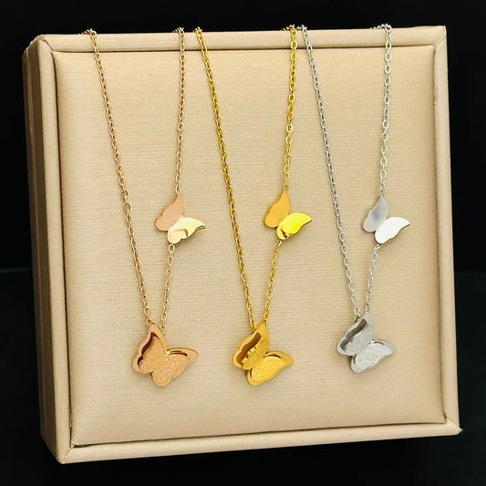 316L stainless steel 2024 New fashion jewelry double butterfly choker collarbone necklace and pendant