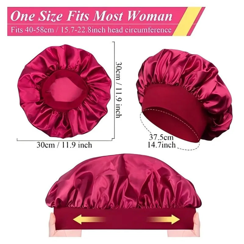 Large Satin Bonnet,Silk Bonnet Hair Wrap for Sleeping, Sleep Cap With Elastic Soft Band, Big Bonnets for Women Hair Care