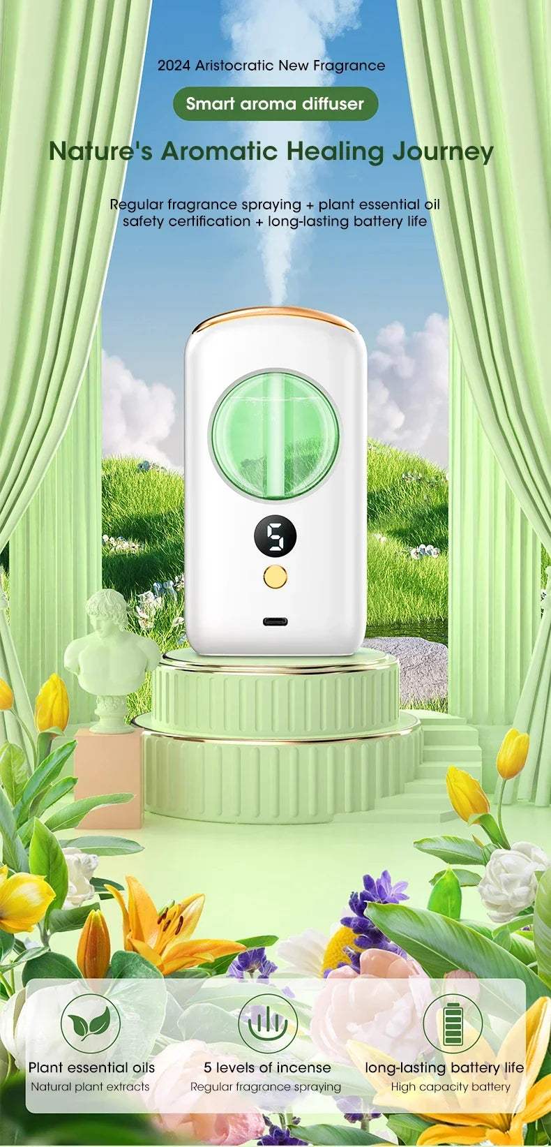 Desktop Diffuser Aromatherapy Machine USB Smart Air Purifier with Display Car Air Freshener Home Bathroom Deodorization