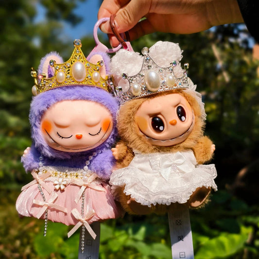 17cm Labubu Idol Dolls Retro Crown Headwear Princess Queen Wedding Dress Cute Korea Kpop Exo Hoodie Plush Doll's Accessories