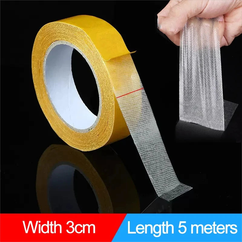 1Roll 5M Double Sided Tape High Viscosity Grid Fiber Transparent Double Sided Tape Sticky Adhesive Fiber Mesh Tape