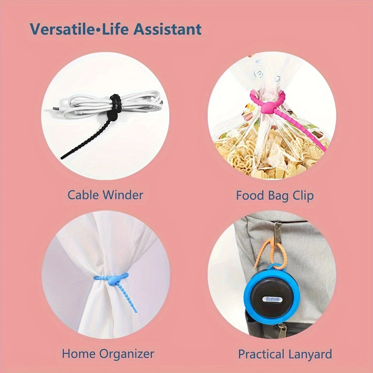 Silicone cable ties5Pcs/Lot 8 Color Silicone Reusable Bag Ties Twist Wire Fasten Cable Zip Tie Headset Data Line Wire Universal