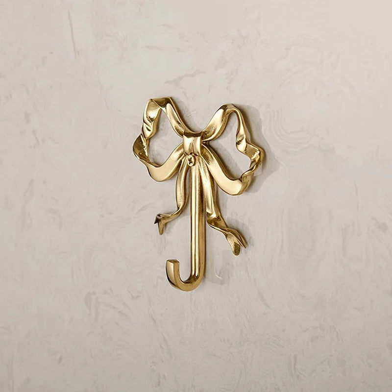 Nordic Retro Clothes Hook Coat Hook Bedroom Porch Bathroom Decoration Luxury Solid Brass Bow Shape Wall Hook