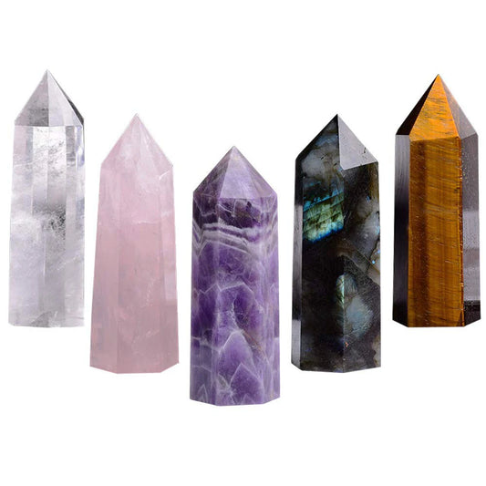 Natural Crystal Pillar Decor for Home Desktop Crafts Decoration Single Pointed Hexagonal Prism Amethyst Labradorite Carvings