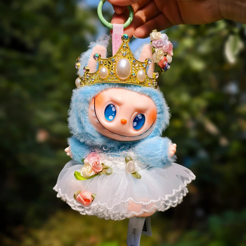 17cm Labubu Idol Dolls Retro Crown Headwear Princess Queen Wedding Dress Cute Korea Kpop Exo Hoodie Plush Doll's Accessories