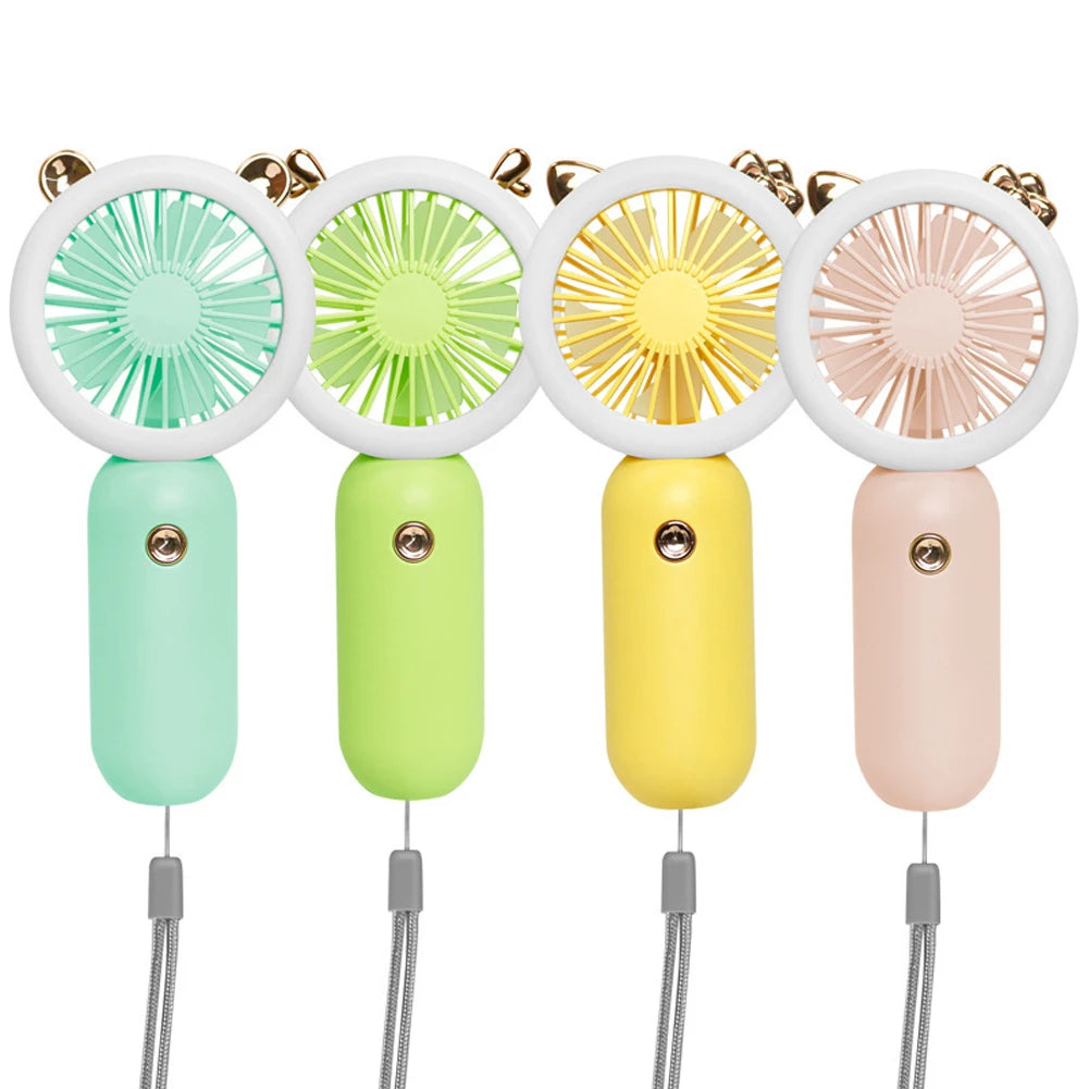 Handheld Mini Fan USB Rechargeable Cooling Fans Cute Portable Night Light Summer Small Pocket Fan Cartoon Mute Fans