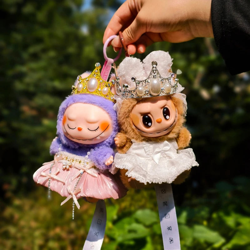 17cm Labubu Idol Dolls Retro Crown Headwear Princess Queen Wedding Dress Cute Korea Kpop Exo Hoodie Plush Doll's Accessories