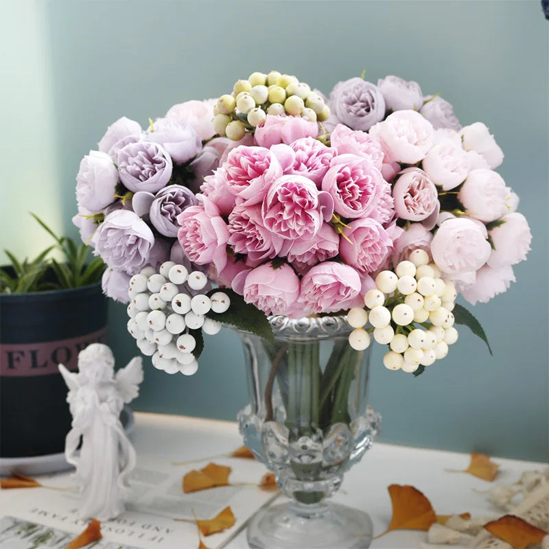 27Heads Peony Artificial Flowers for Home Vase DIY Decor Bride Rose Bouquet Fake Flower Wedding Party Centerpieces Decoration