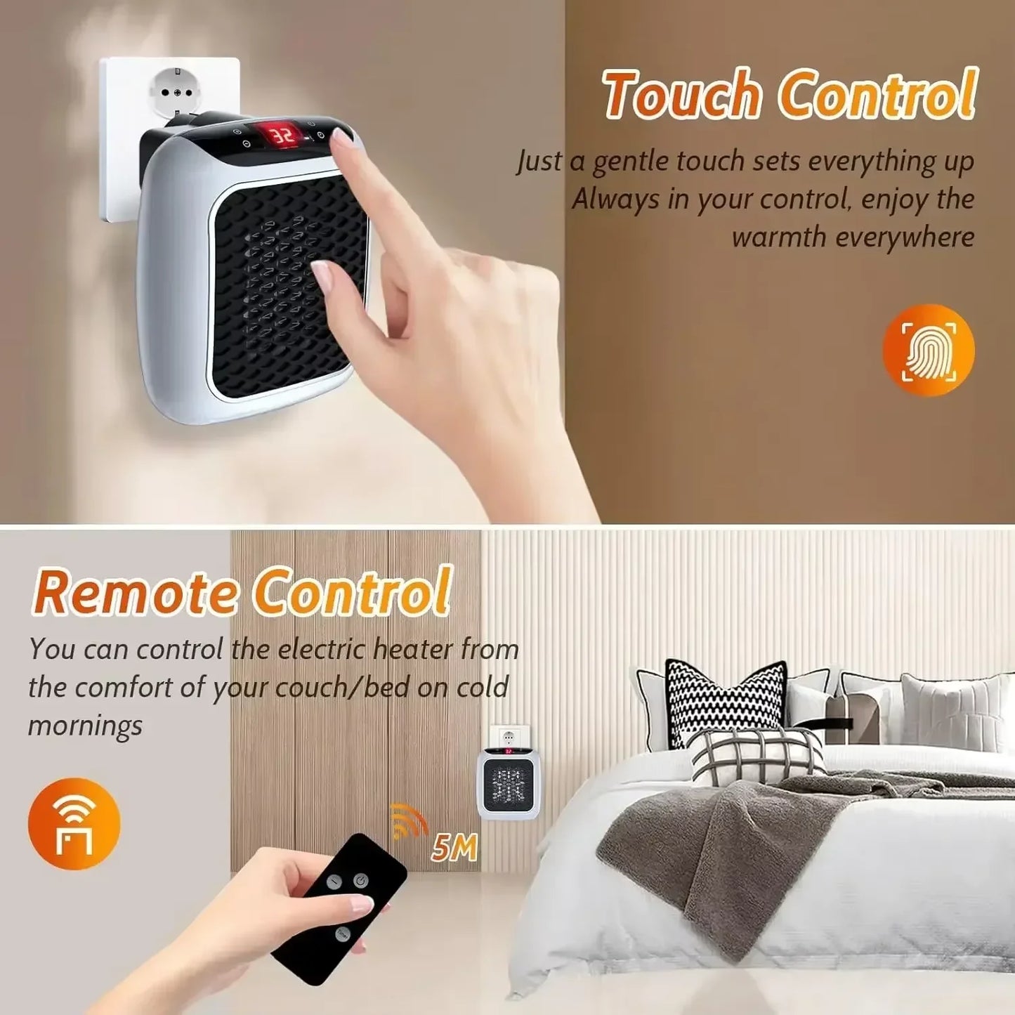 Portable Mini Heater for Home Bedroom Office Remote Control Electric Heater Low Consumption Vertical Heating Fans Warmer Machine