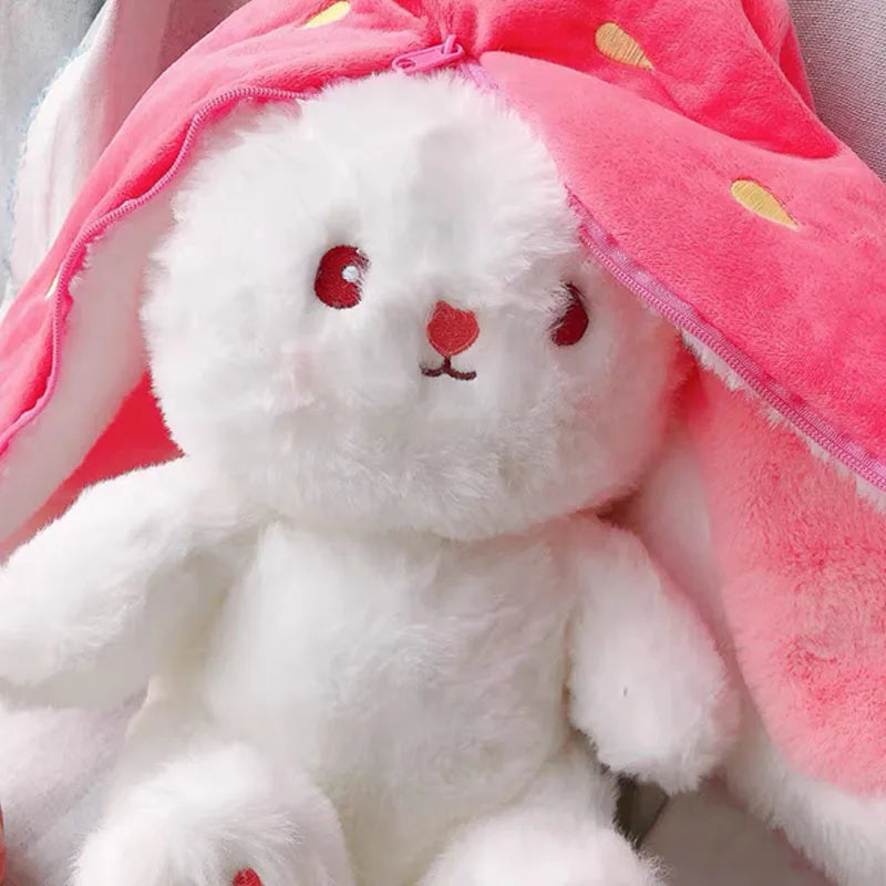 25cm Cute Strawberry Carrot Rabbit Plush Toy Stuffed Creative Into Fruit Transform Baby Cuddly Bunny Doll for Kid Birthday Gift