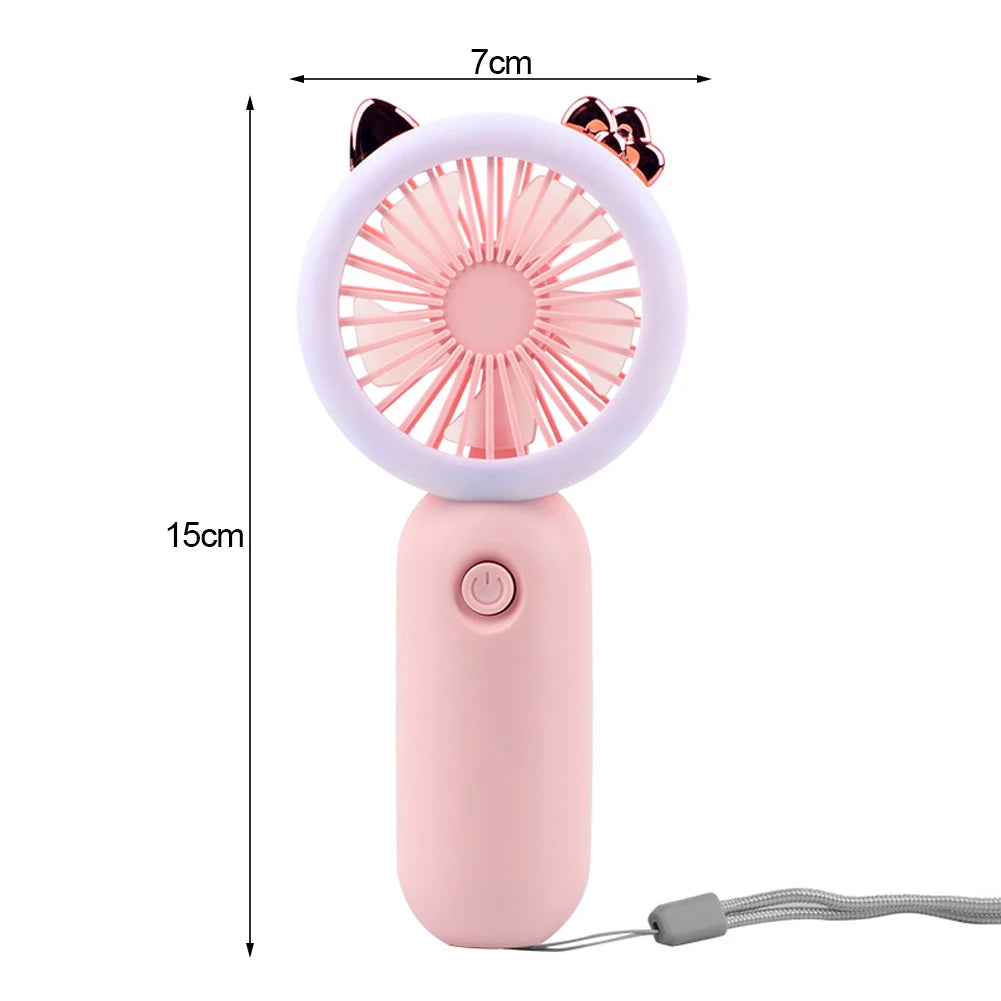 Handheld Mini Fan USB Rechargeable Cooling Fans Cute Portable Night Light Summer Small Pocket Fan Cartoon Mute Fans