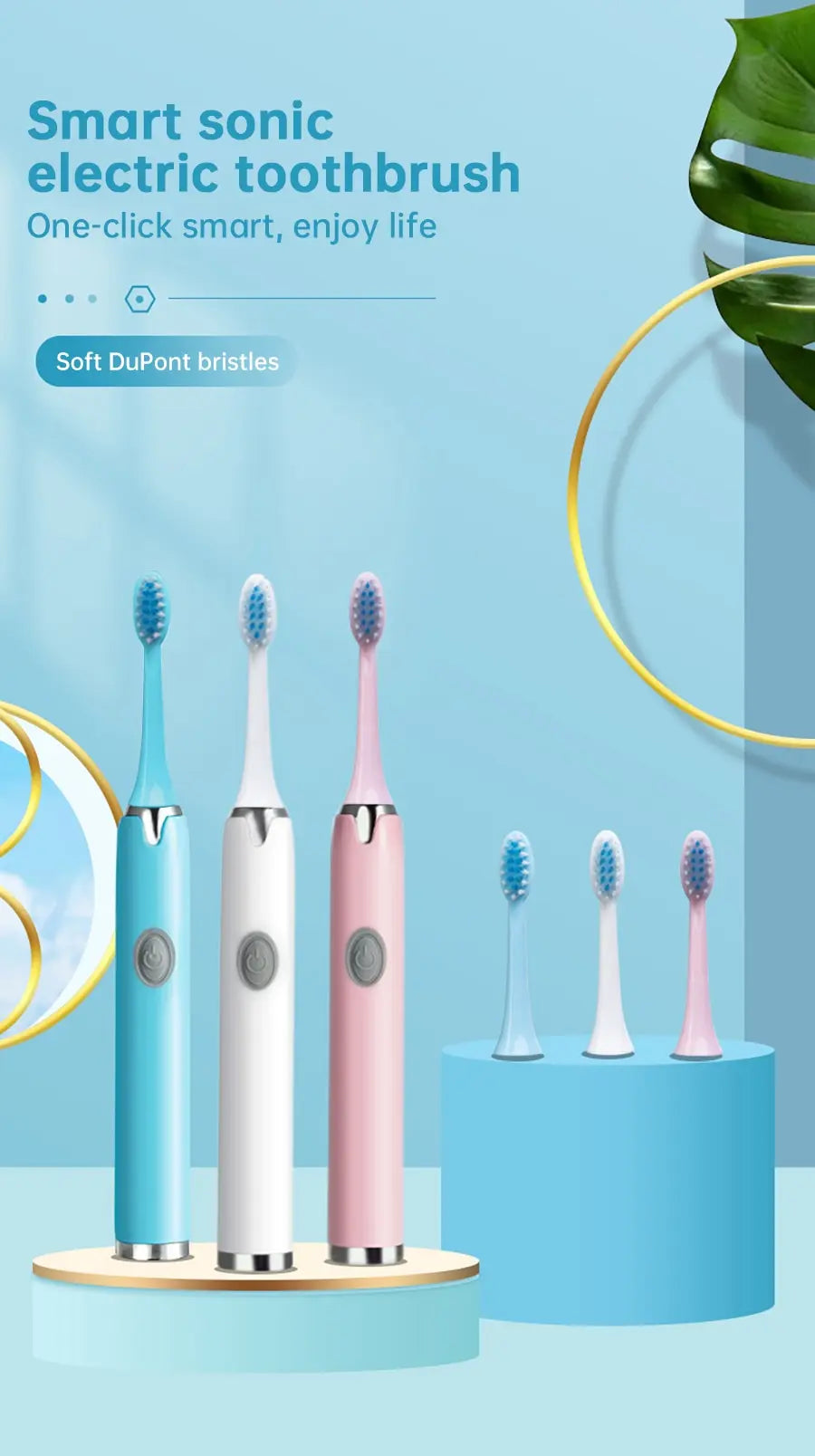 Sonic Electric Toothbrush IPX7 Waterproof Adult Couple Home Use Soft Bristle Replaceable With 4/8 Tooth Brush Heads