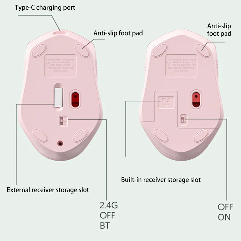 Xiaomi Wireless Mouse Bluetooth Mute Rechargeable 1600 Dpi 2.4Ghz Ergonomics Dual Model Type-C Mini Mouses For Pc Android Ios