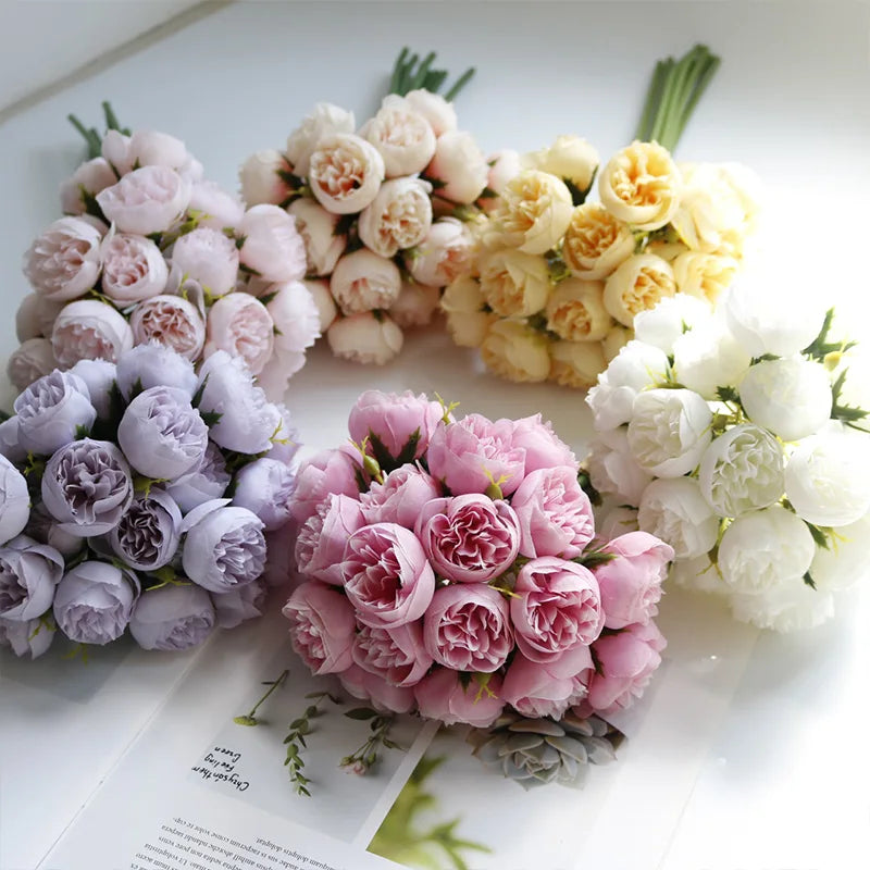 27Heads Peony Artificial Flowers for Home Vase DIY Decor Bride Rose Bouquet Fake Flower Wedding Party Centerpieces Decoration