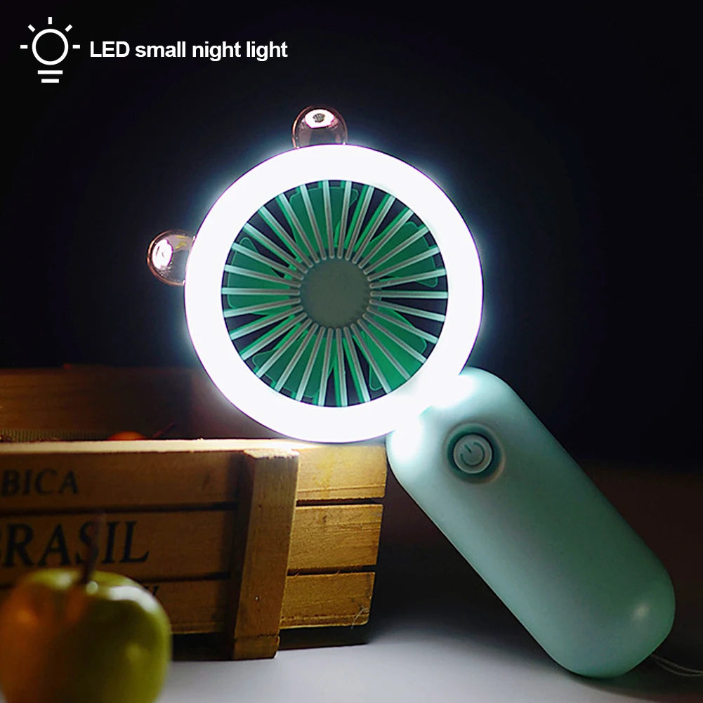 Handheld Mini Fan USB Rechargeable Cooling Fans Cute Portable Night Light Summer Small Pocket Fan Cartoon Mute Fans