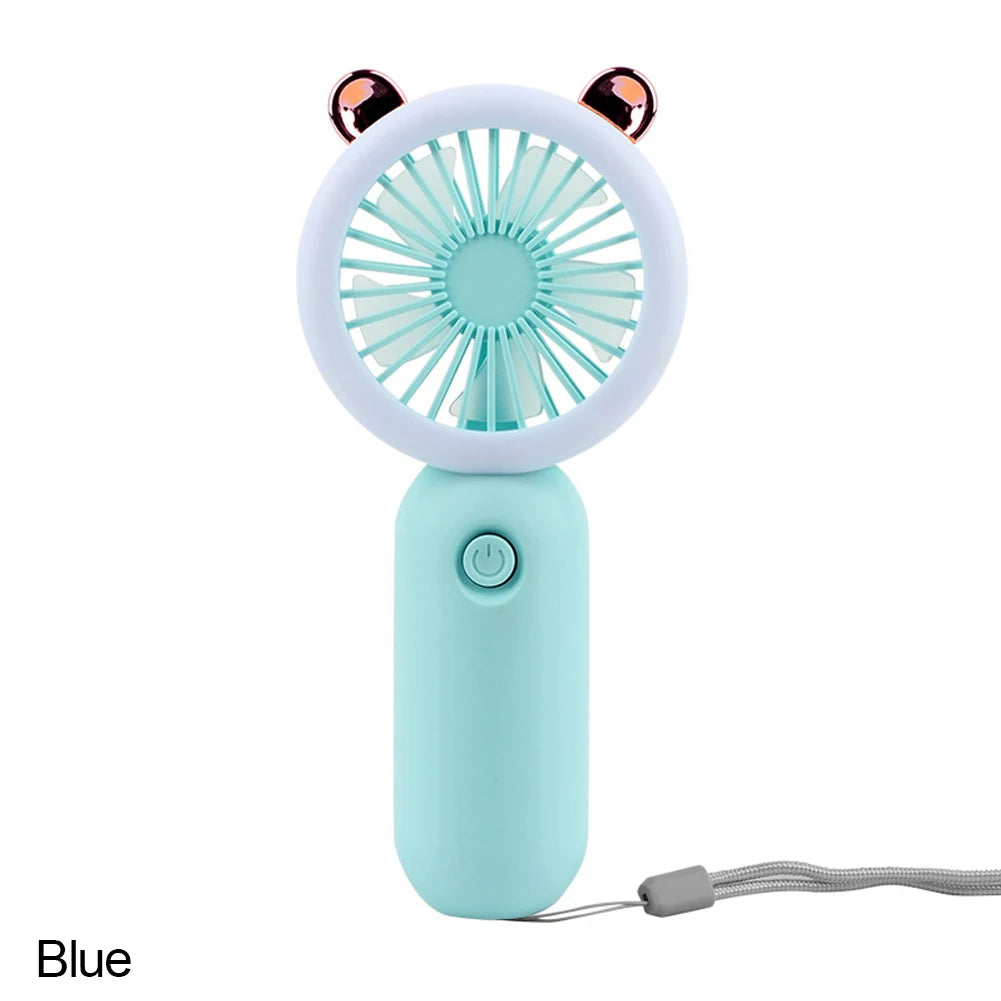 Handheld Mini Fan USB Rechargeable Cooling Fans Cute Portable Night Light Summer Small Pocket Fan Cartoon Mute Fans