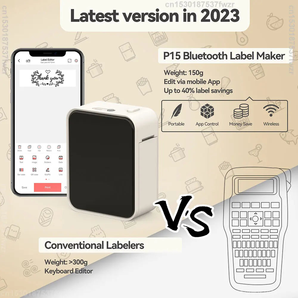 Wireless Label Printer P15 Mini Portable Adhesive Label Maker Similar as Marklife P15 P12 Labeler Pocket Printer Office Home