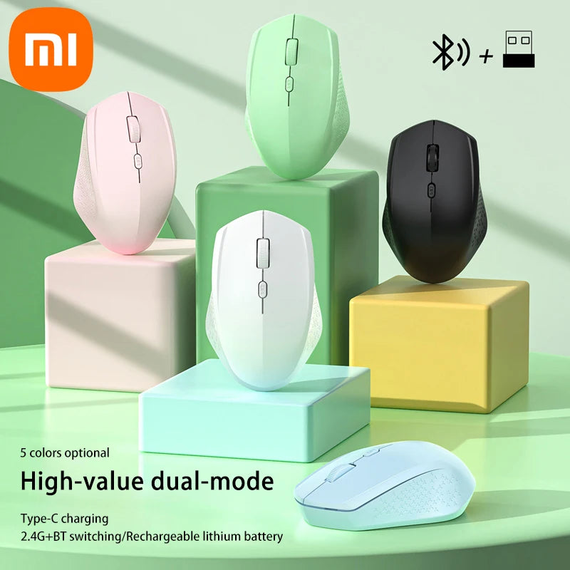 Xiaomi Wireless Mouse Bluetooth Mute Rechargeable 1600 Dpi 2.4Ghz Ergonomics Dual Model Type-C Mini Mouses For Pc Android Ios