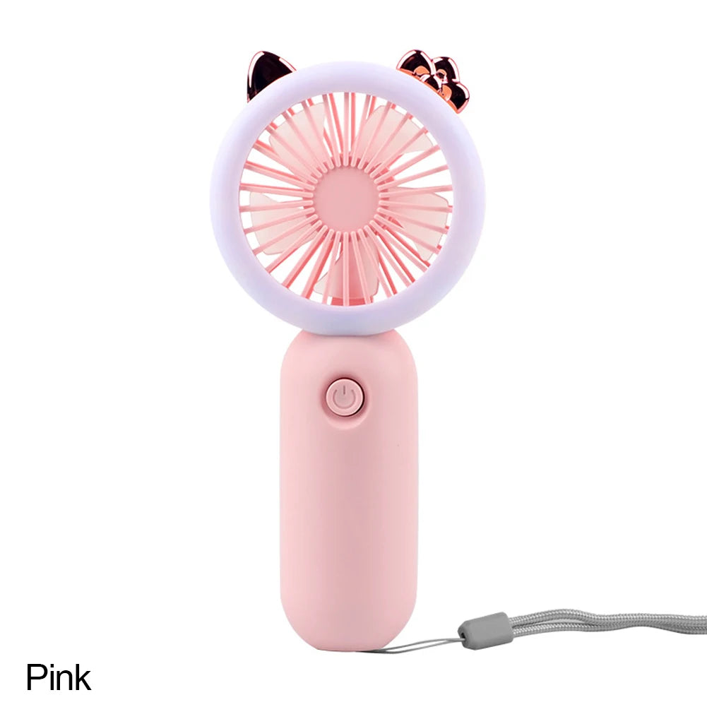 Handheld Mini Fan USB Rechargeable Cooling Fans Cute Portable Night Light Summer Small Pocket Fan Cartoon Mute Fans