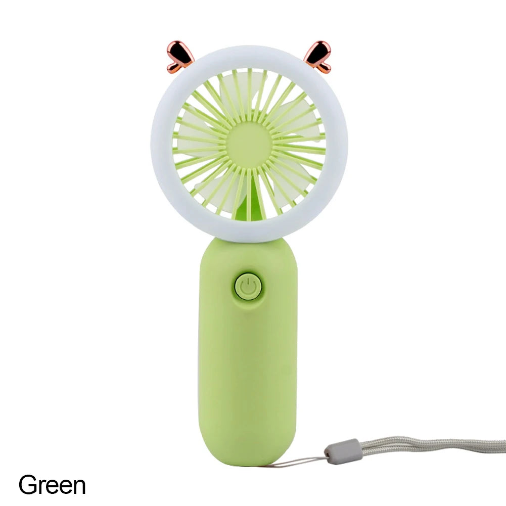 Handheld Mini Fan USB Rechargeable Cooling Fans Cute Portable Night Light Summer Small Pocket Fan Cartoon Mute Fans